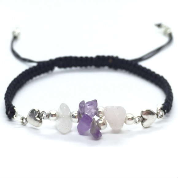 Rose Quartz & Amethyst Gemstone Chips Bracelet - Picture 4 of 5